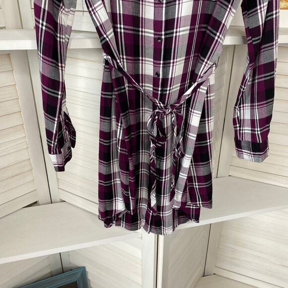 Bass & Co purple and white plaid tied tunic top - Picture 5 of 8